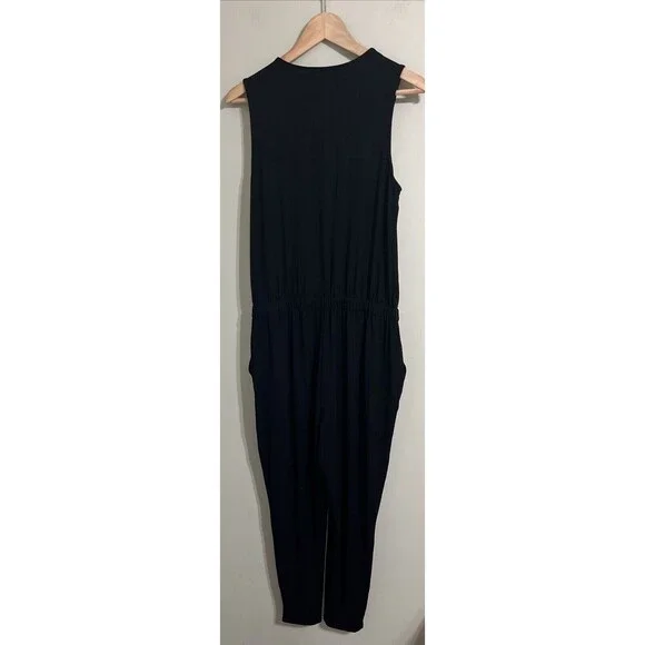 Eileen Fisher Petite Medium V-Neck Ankle Length Jumpsuit Viscose Jersey Black